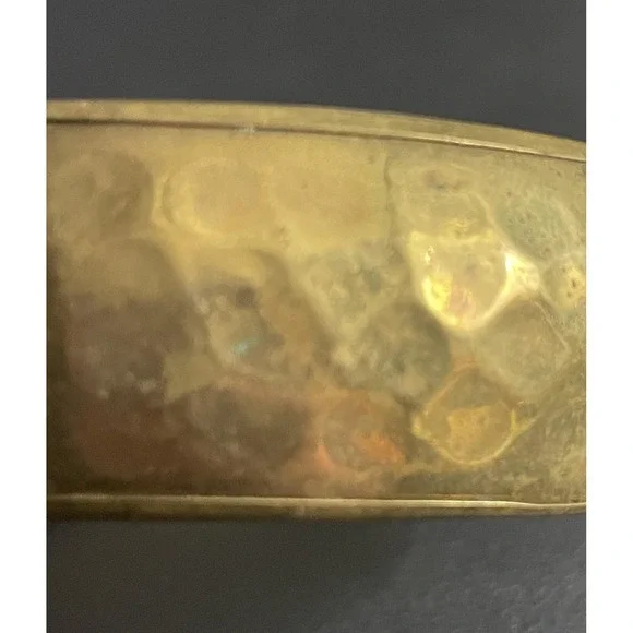 Vintage Hammered Brass Bangle Bracelet Faux Amber Cabochon Boho Wide 2.75" Dia - Picture 4 of 8